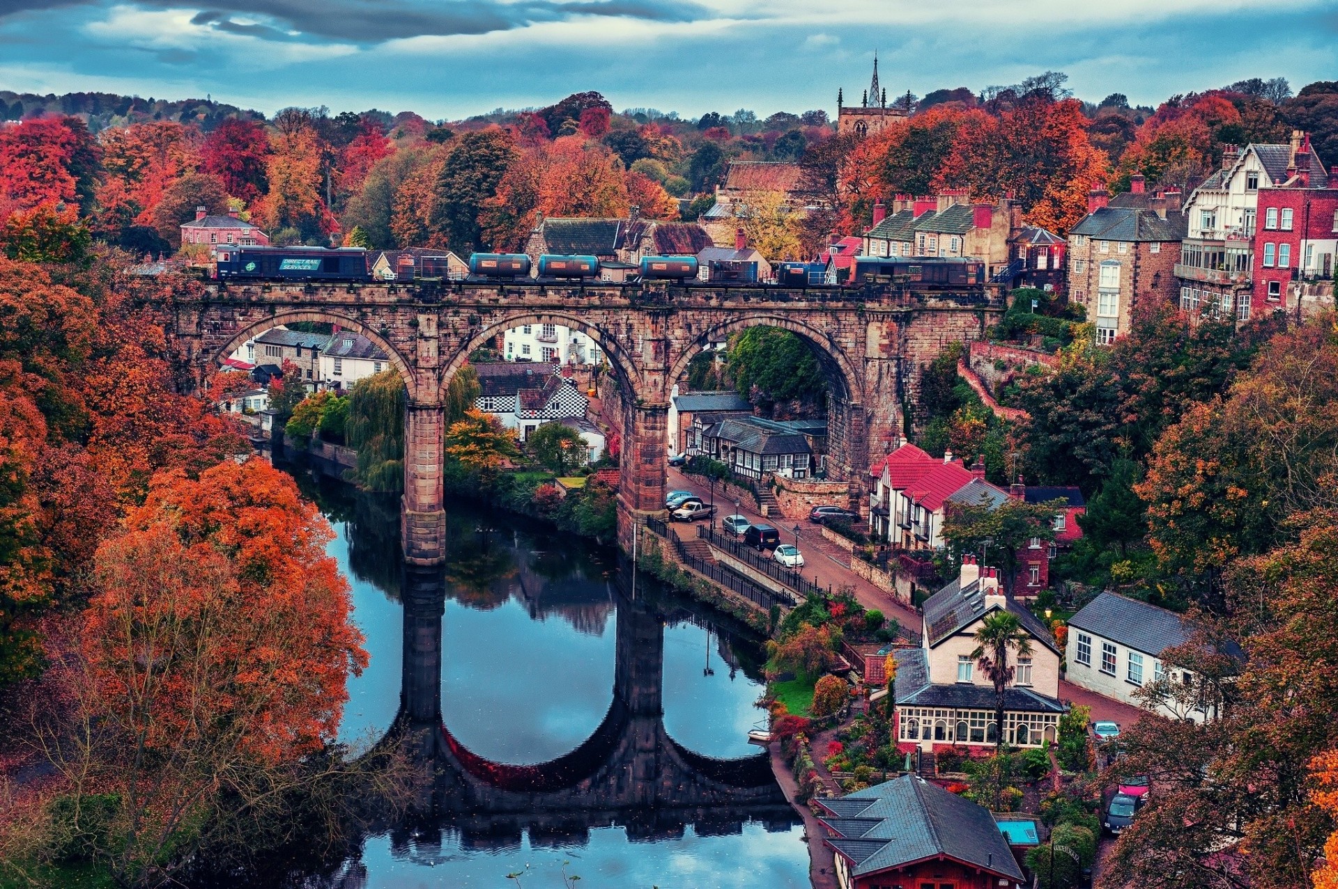 reflection england bridge autumn train