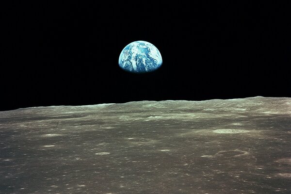 View of the earth in space from the moon