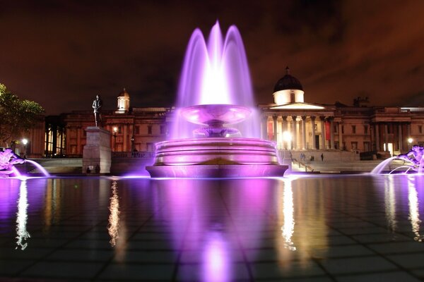 Vista notturna della fontana illuminata