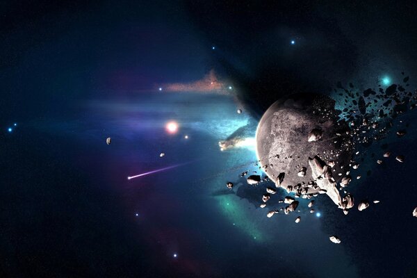 Planète espace fragments astéroïdes