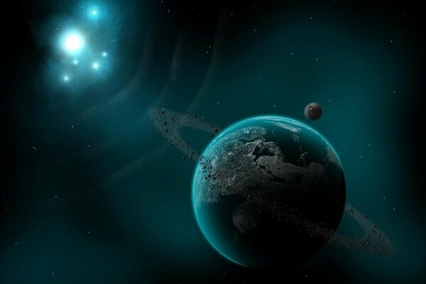 Beau Cosmos avec différentes planètes, étoiles et astéroïdes