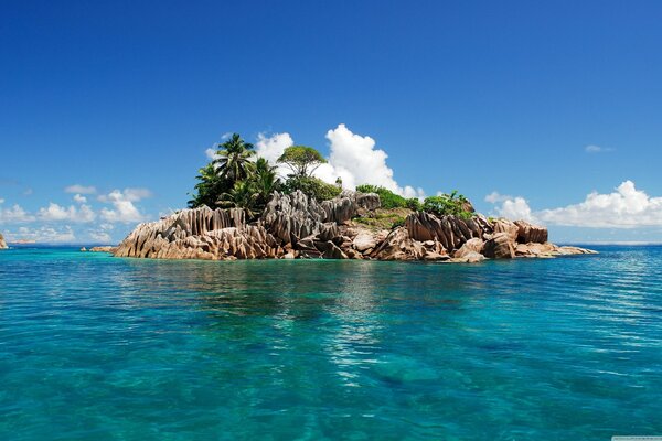 Sunny island in the blue ocean