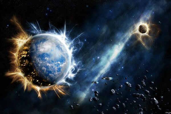 Imagen de fantasía del proceso de explosión planetaria