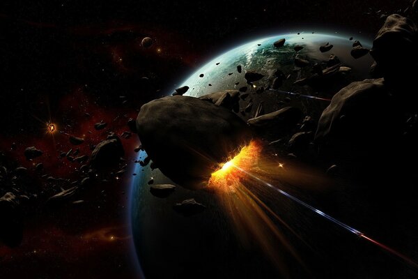 Как астероиды атакуют планету и вызванные впоследствии взрывы