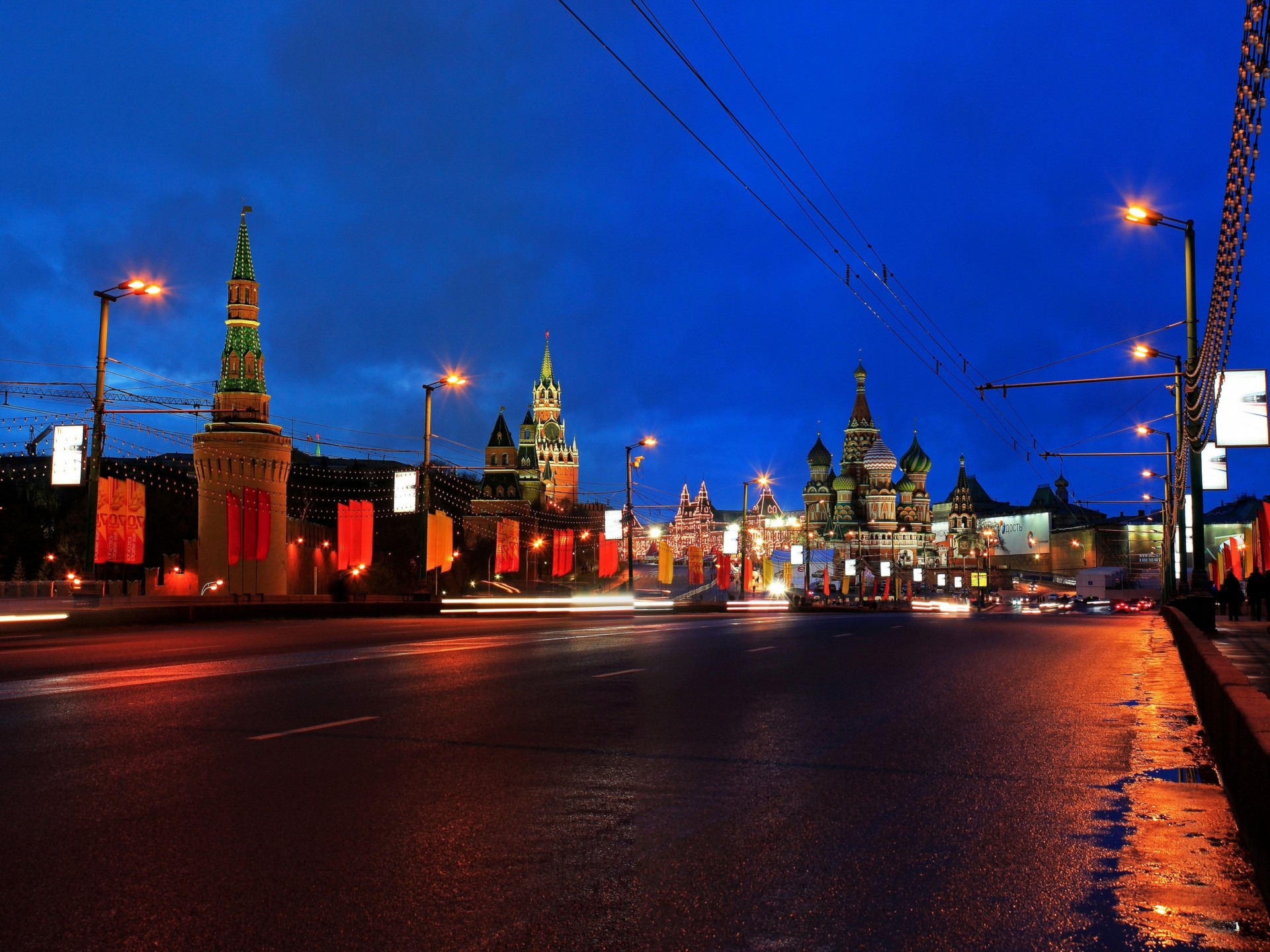 russland nacht brücke moskau straßen