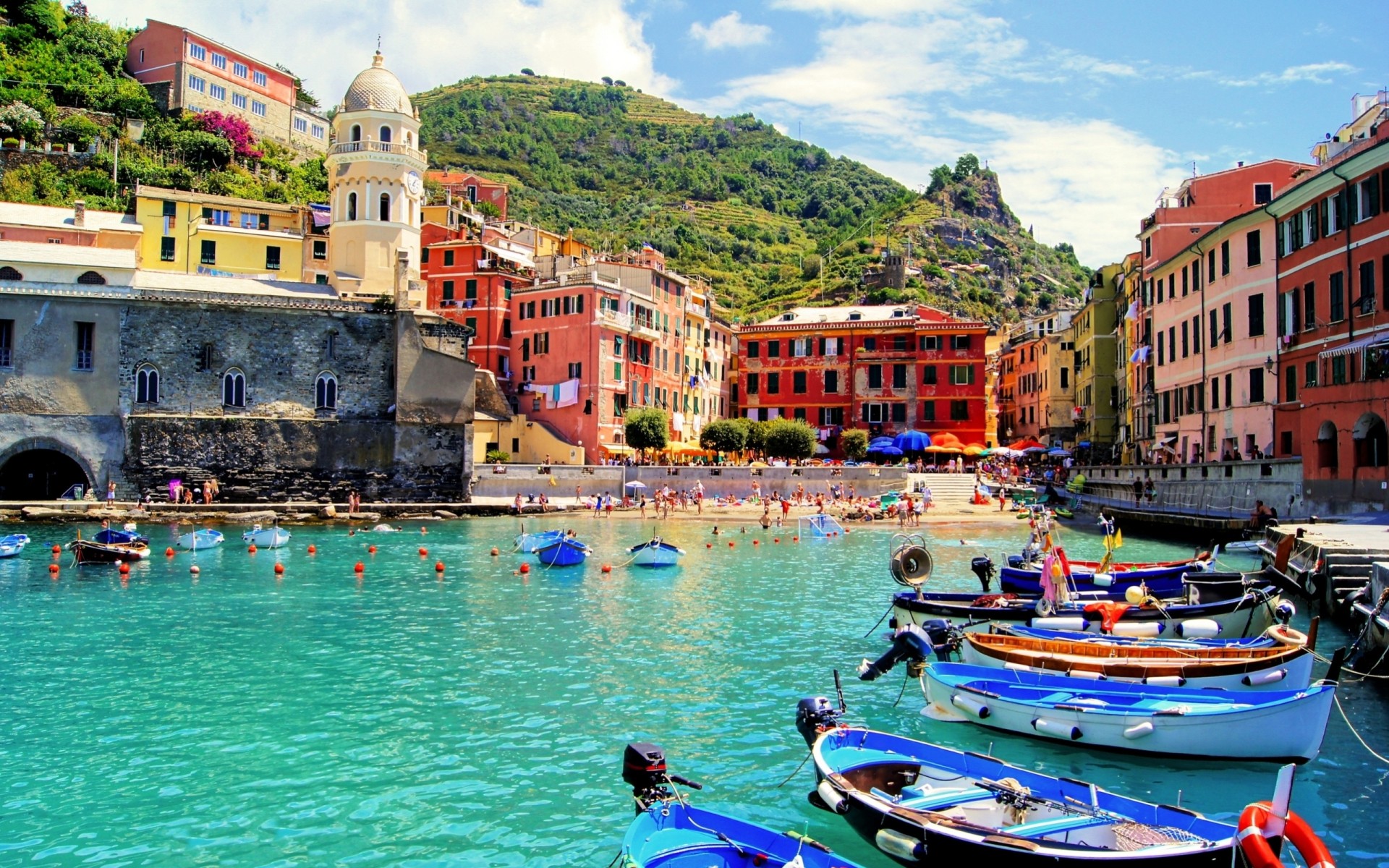 italy beach vernazza town sea boat