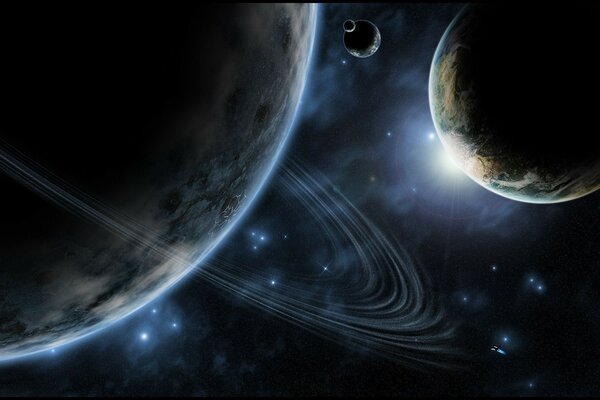Image d une planète avec des anneaux avec d autres planètes sur fond
