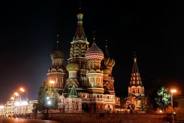 A magnificent temple in the night lights