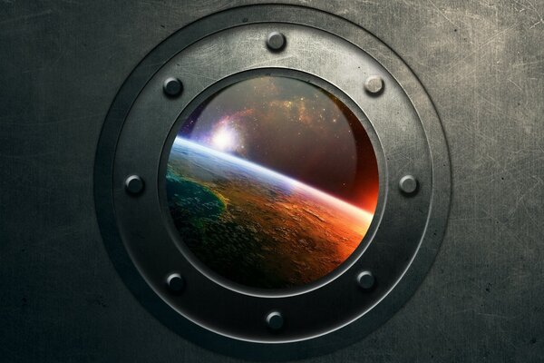 BMW, the porthole of the ship, the earth outside the window, the structure of the porthole