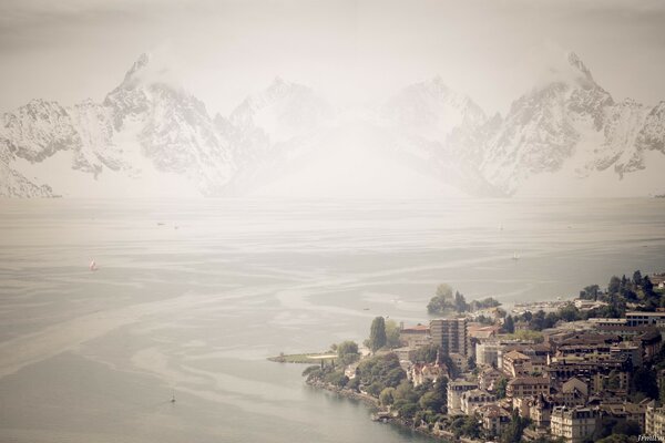 Mountain lake in winter in Switzerland