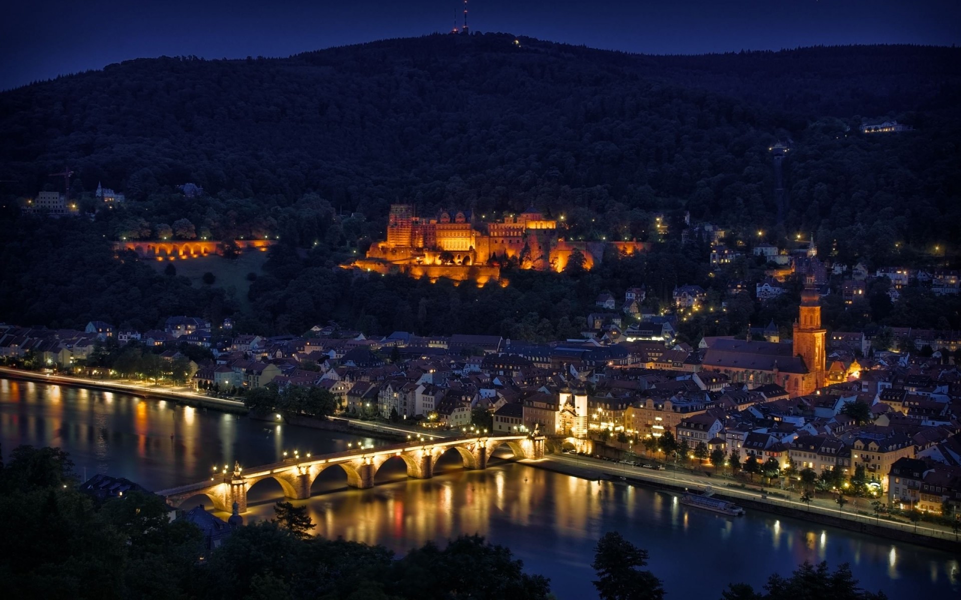 río noche mundo panorama alemania reparación ciudad