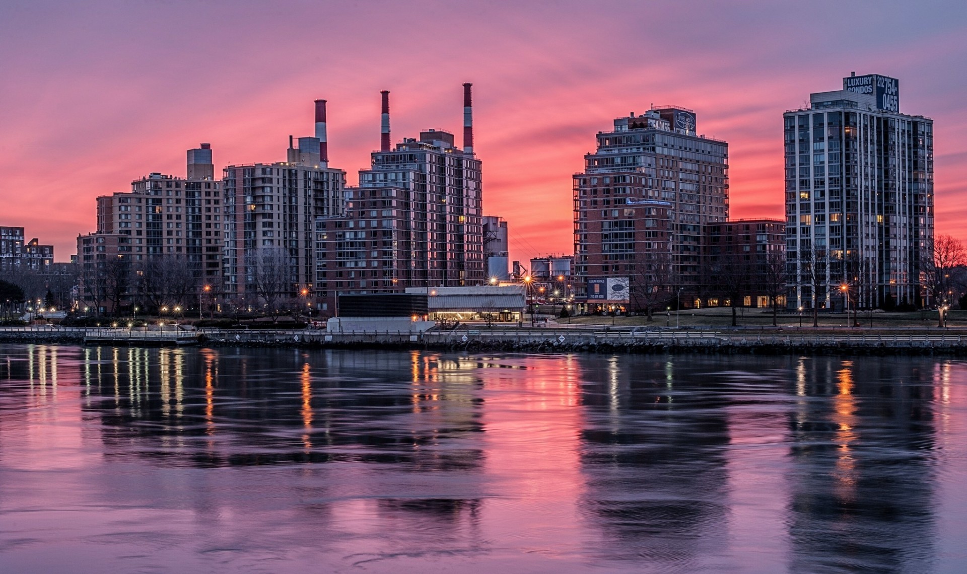 nueva york hielo invierno puesta de sol luces