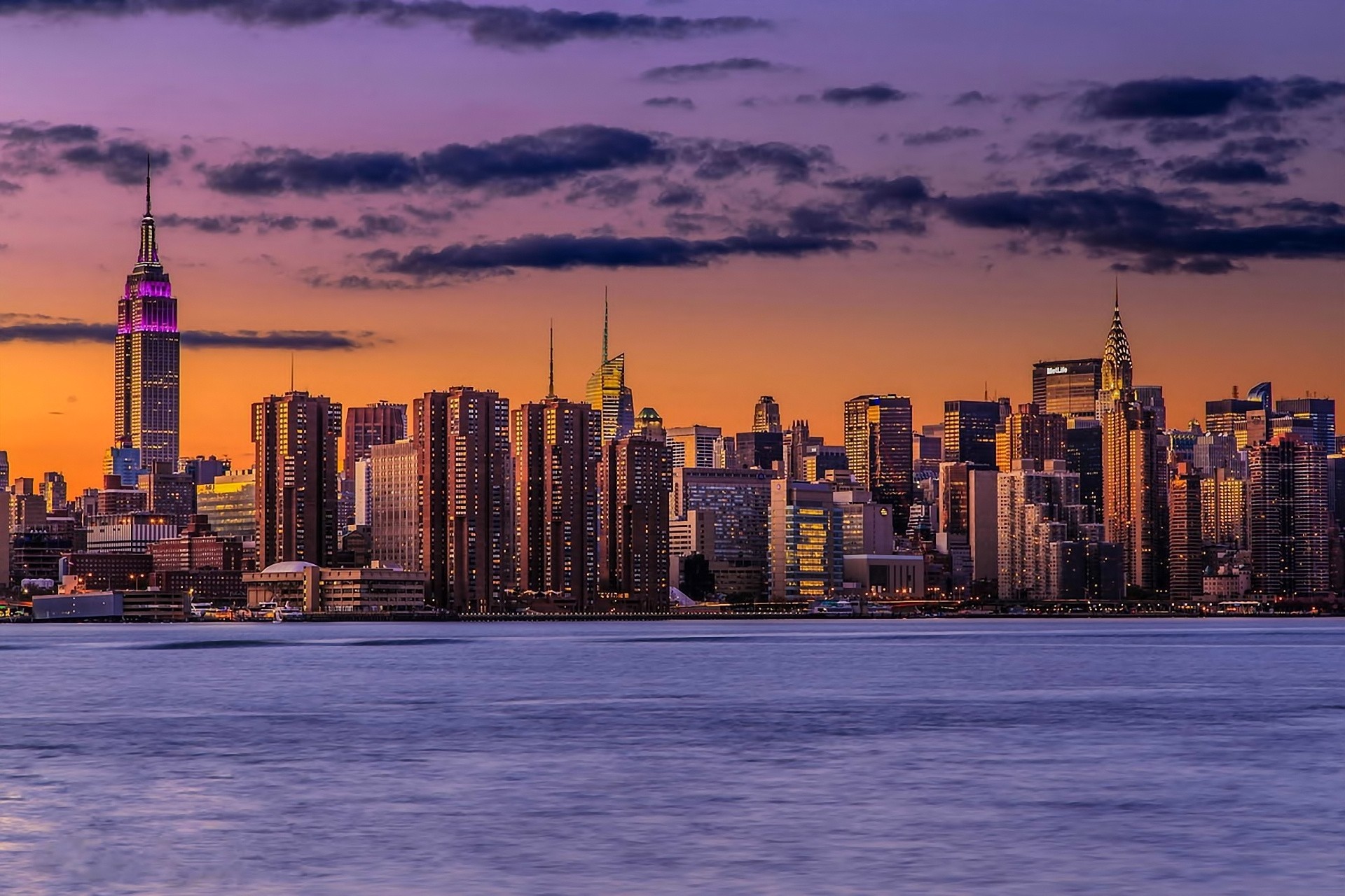 lights new york manhattan sunset