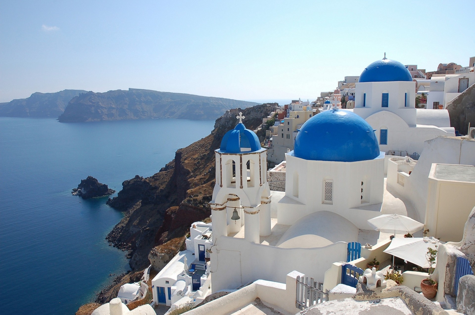 kirche küste meer griechenland santorin oia ägäis felsen