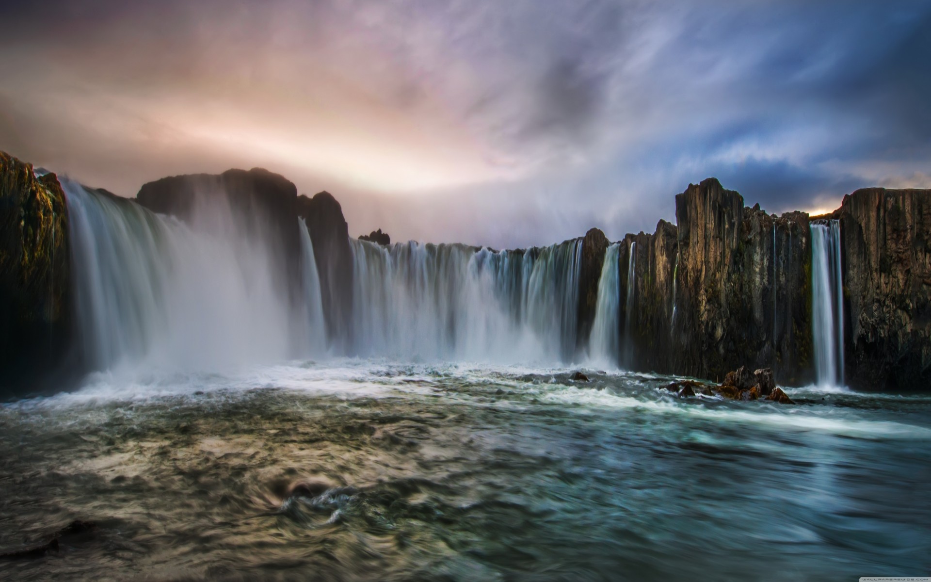 islandia agua nubes rocas cascada