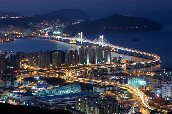 Comme il est beau de se tenir sur un pont et de regarder la ville dans la nuit