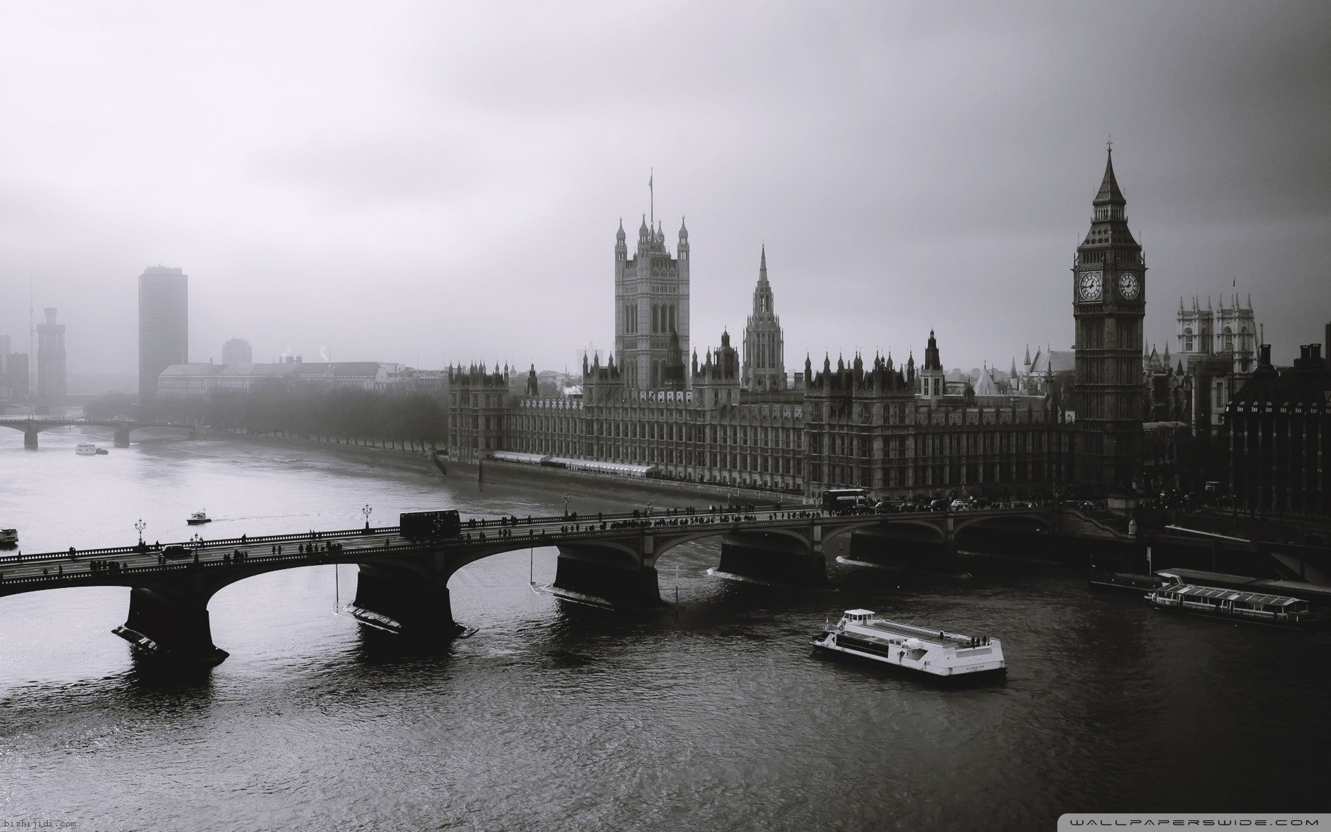 london black bridge big ben white black and white