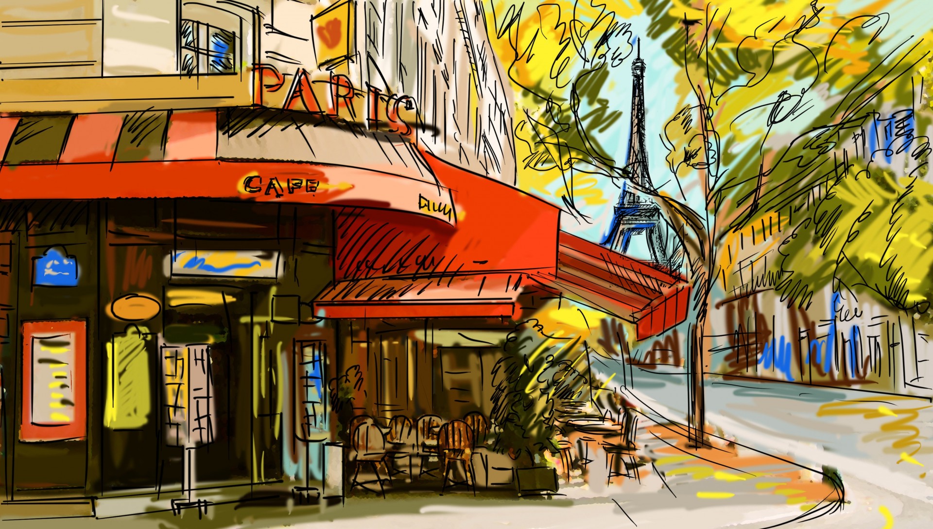 france paris café dessin