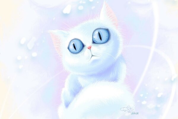 Drawing of a cute cat in the cloud