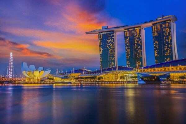 Luces de la ciudad de Singapur moderno y elegante