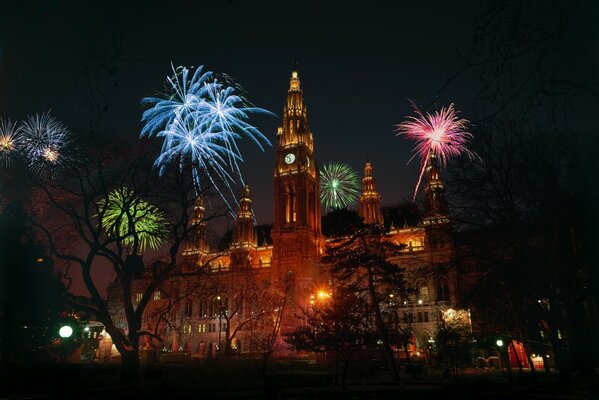 Schickes mehrfarbiges Feuerwerk in Wien