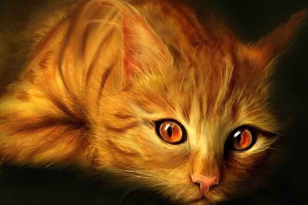 Рисунок маслом рыжего кота