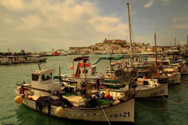 Boats on the Balearic Islands. sea city. port