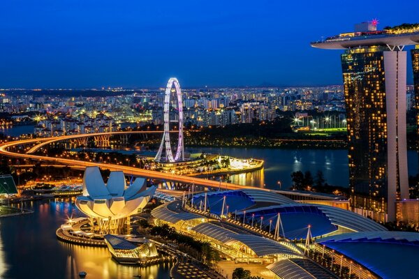 Luces doradas de la noche de Singapur