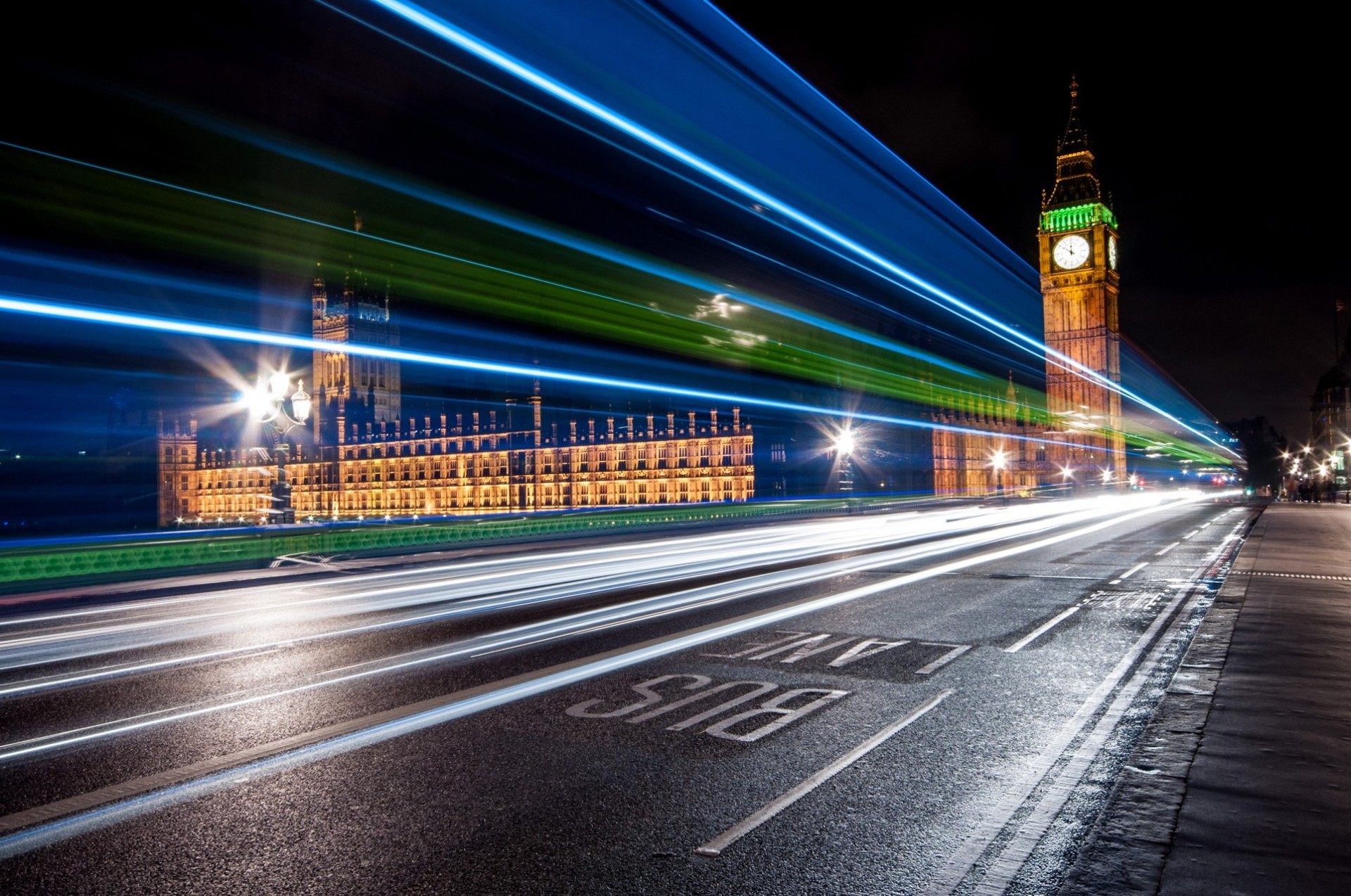 asfalt noc big ben anglia droga wielka brytania pałac westminsterski