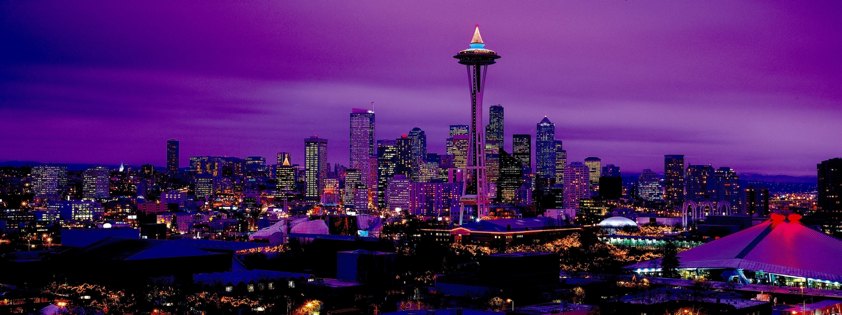 light seattle night town purple