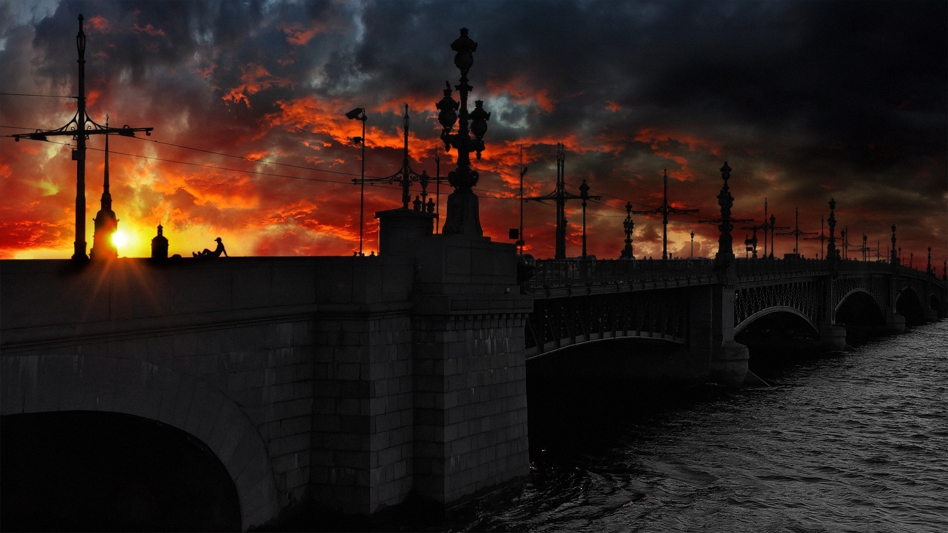 rivière russie nuit noir nuage pont trinité neva saint-pétersbourg ville trinité