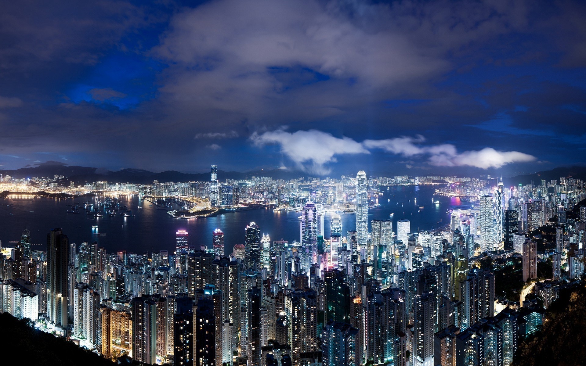 lumière bleu hong kong ville nuit