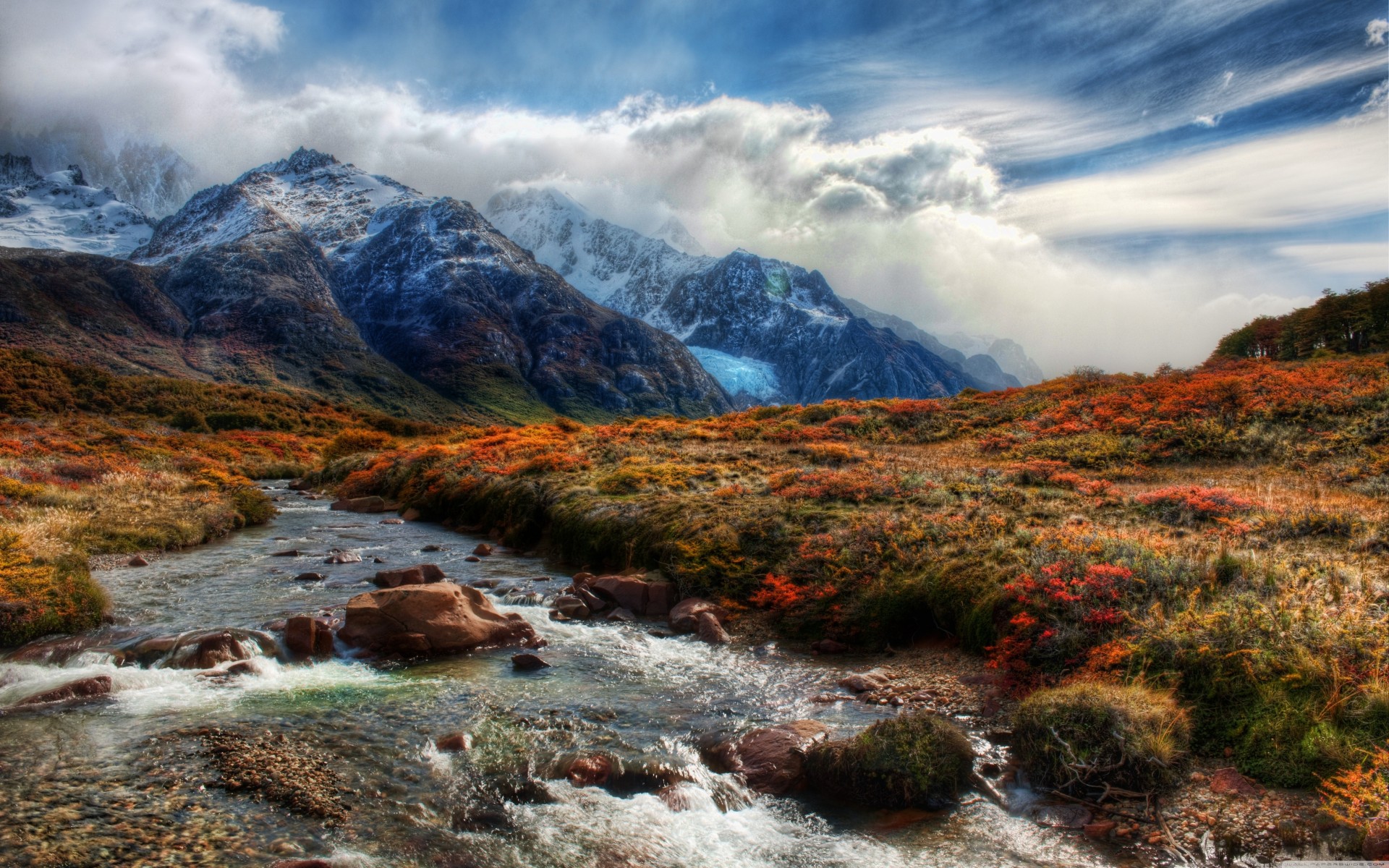 nature rivière nuages paysage ruisseau montagne patagonie argentine