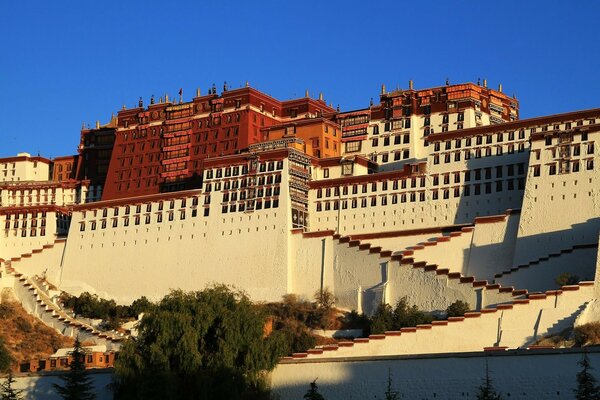 Blue sky over a huge building in China