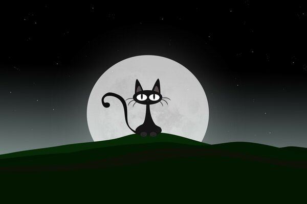 Imagen vectorial el gato y la Luna