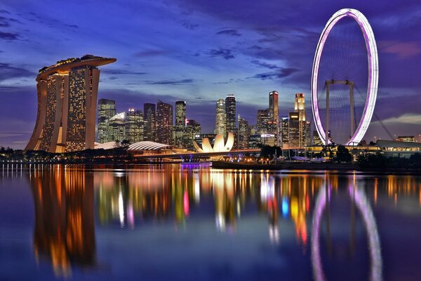 Night Singapore marina bay sands and megapolis