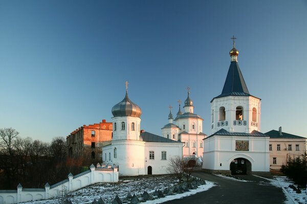 Ukraine. A snow-white church against a blue sky