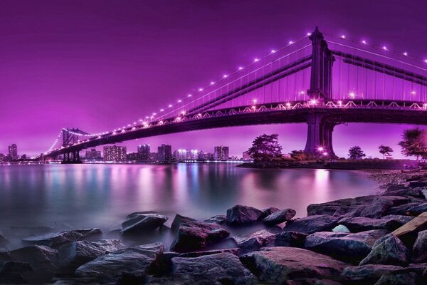 Les belles lumières du pont se reflètent dans l eau