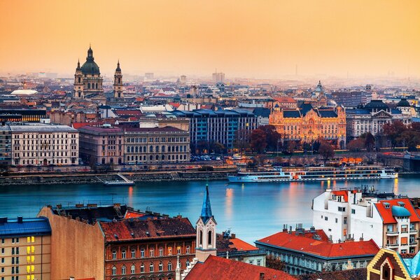 Houses in Hungary on the river bank