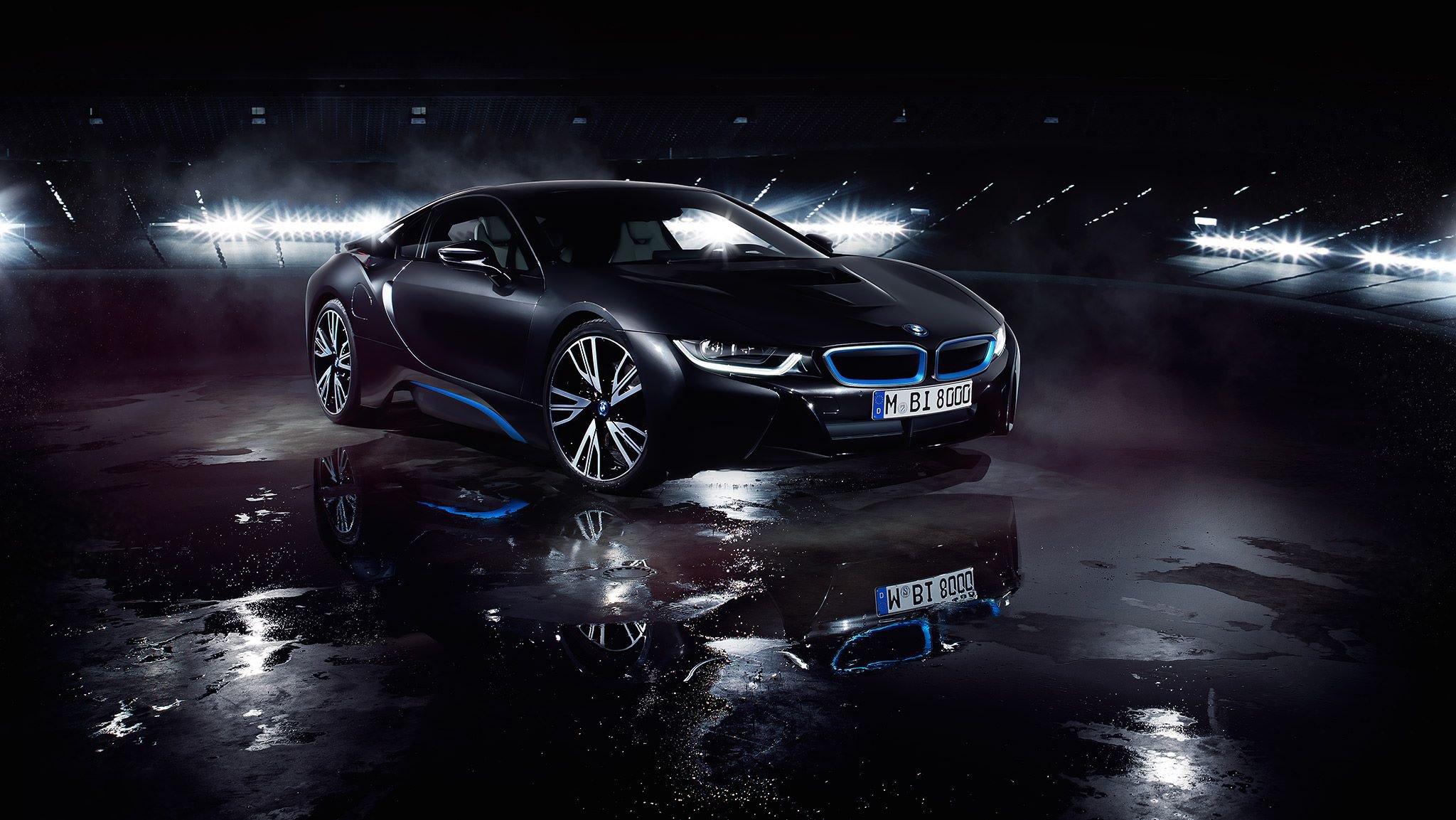 bmw i8 matte black water german car ligth front