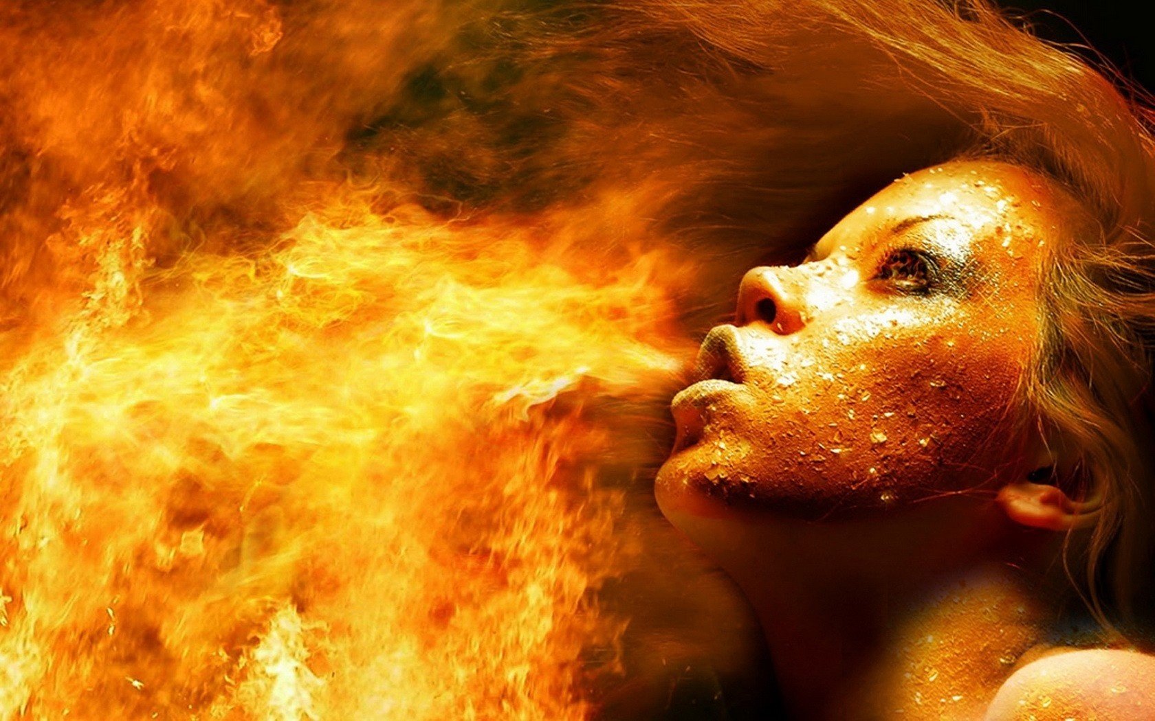 ragazza calda effetto di accensione fuoco ritratto ragazze calore vista donne viso occhi