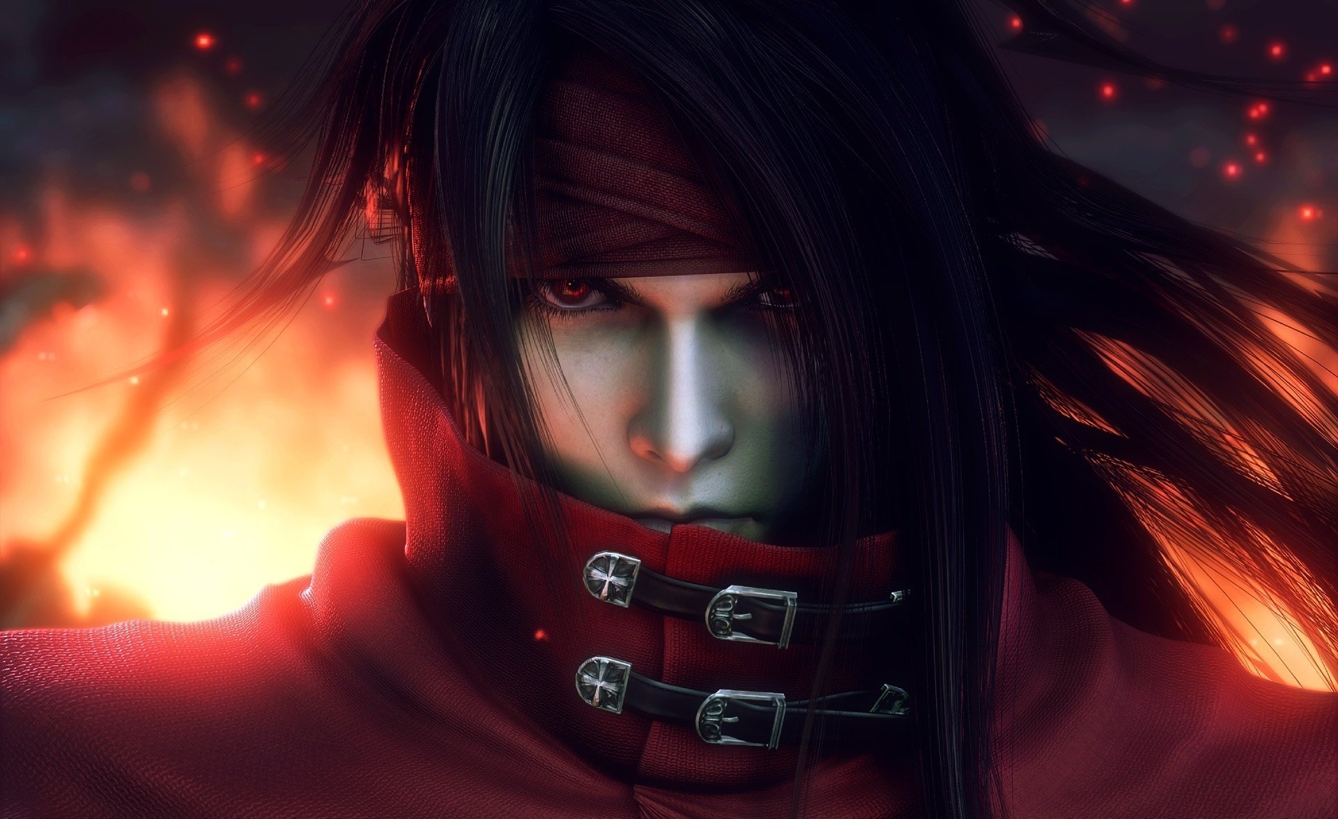 dirge of cerberus final fantasy feu cheveux vue homme portrait