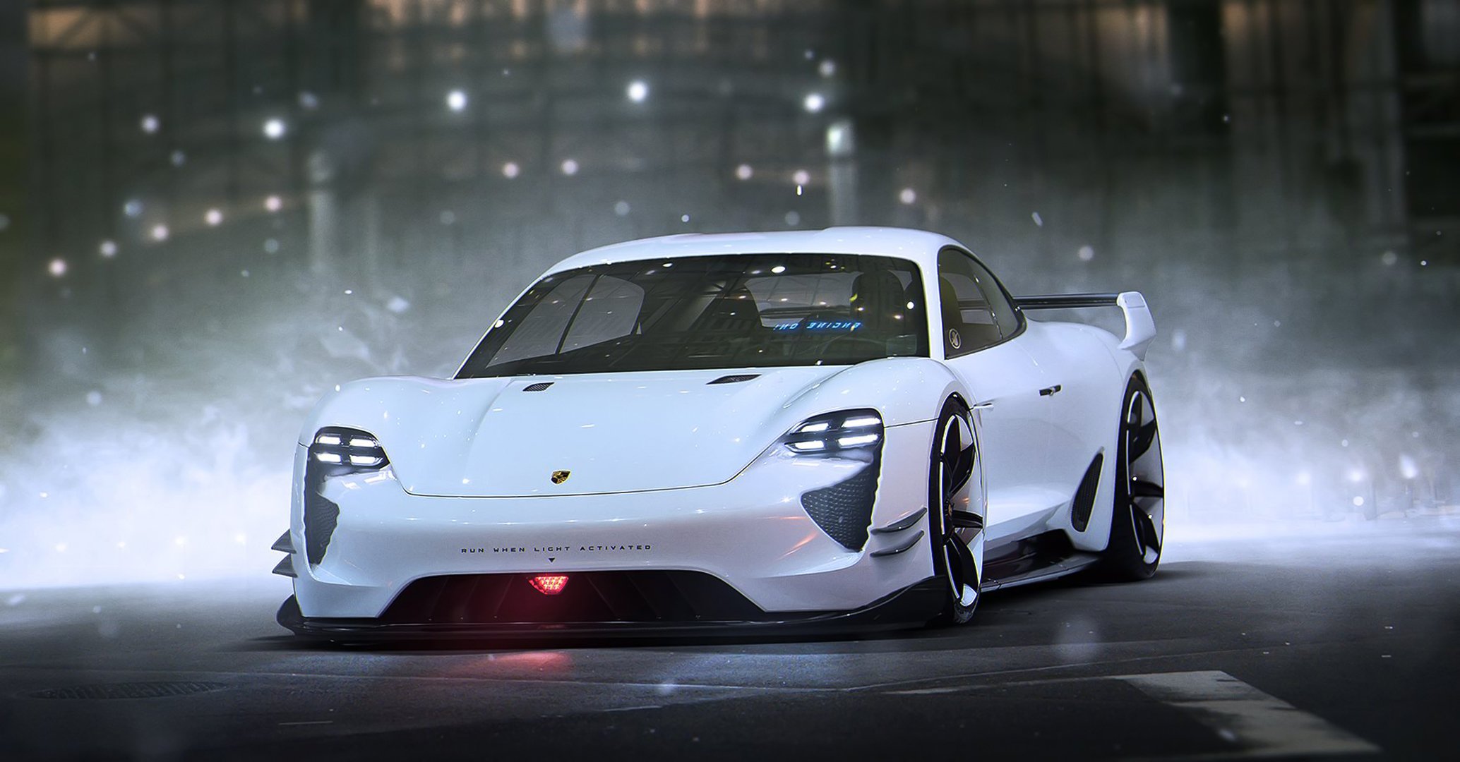 porsche mission e konzept auto zukunft weiß kunst von khyzyl salem