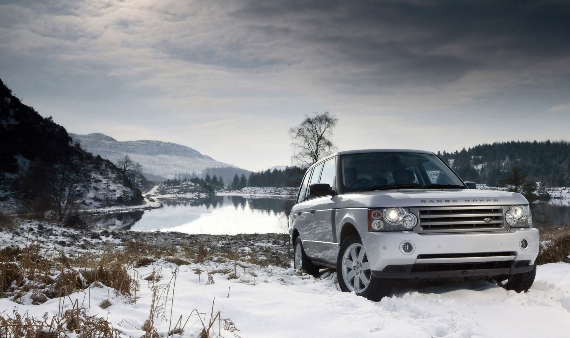 ланд ровер панорама land rover снега озеро зима пейзаж горы вид белое авто машина фары легковые авто транспорт авто автотранспорт