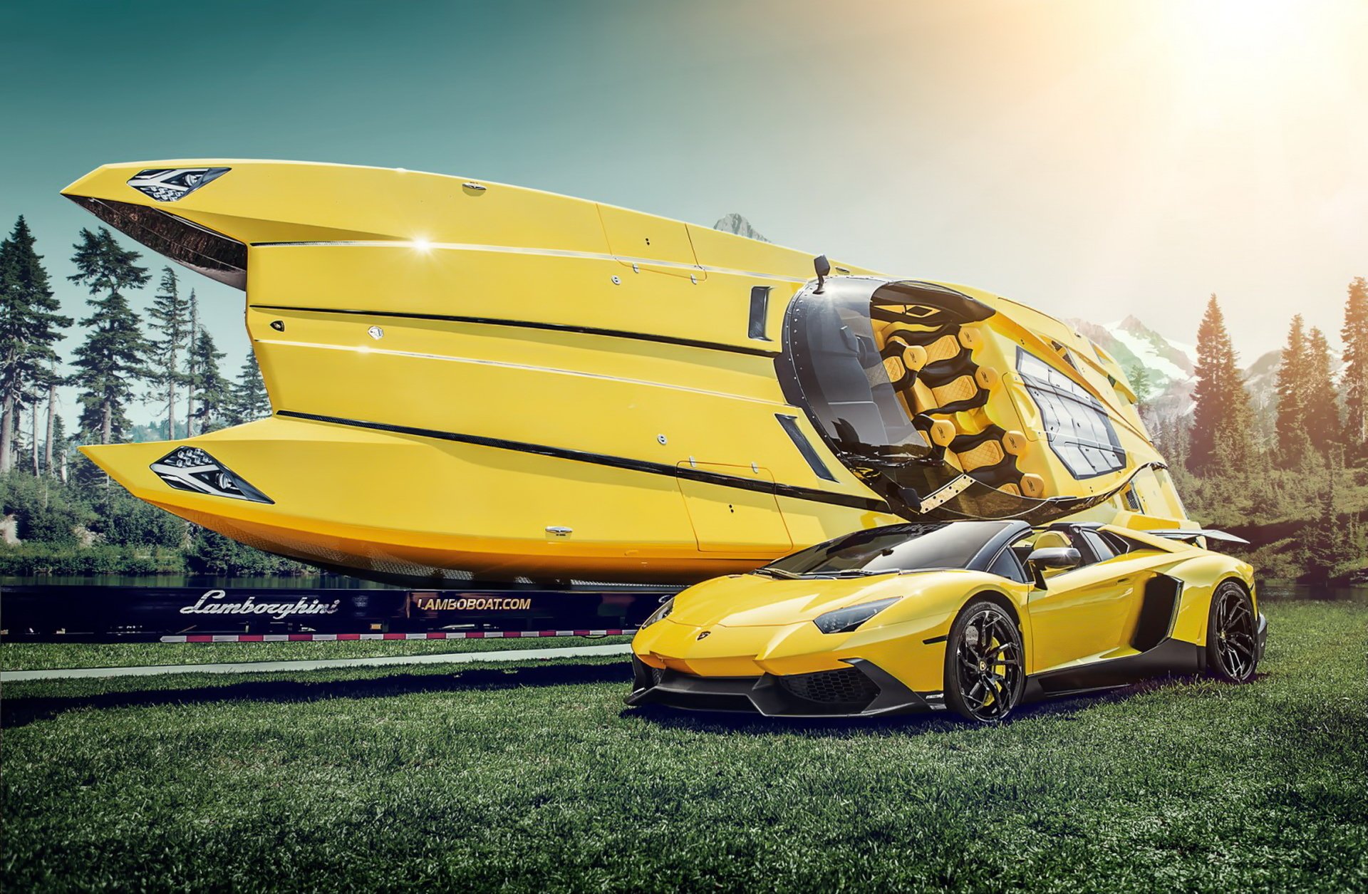 lamborghini aventador supercar lamborghini bateau hors-bord jaune