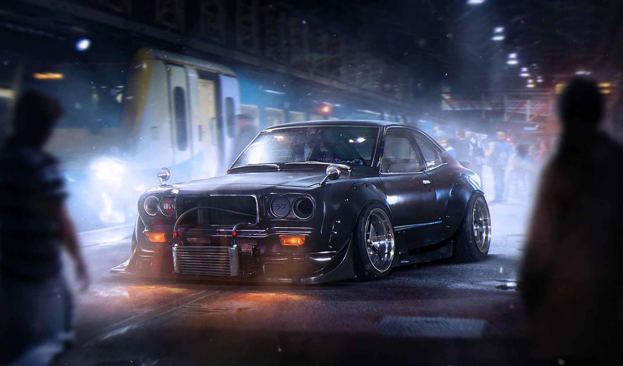 mazda rx-3 savannah noir sombre futur tuning par khyzyl salem