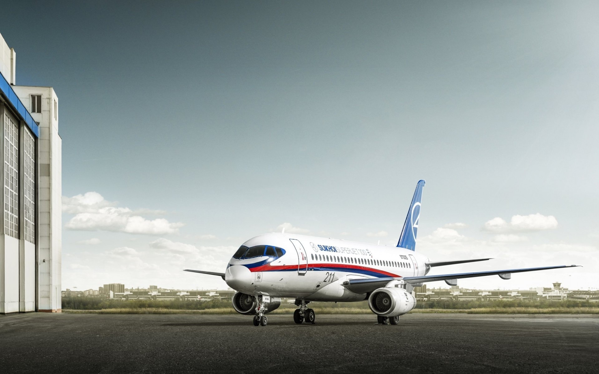 hangar plane and dry sukhoi superjet 100