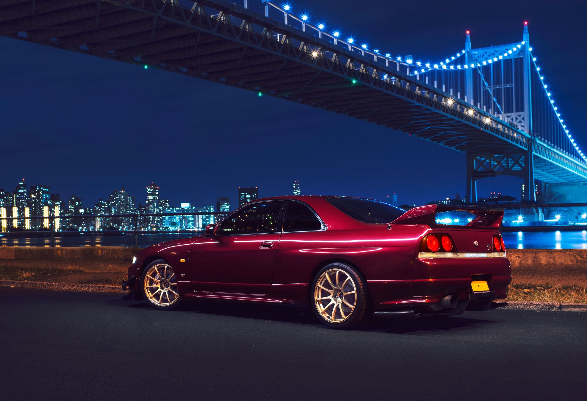 nissan skyline r33 sport auto chery new york city brücke nigth hinten