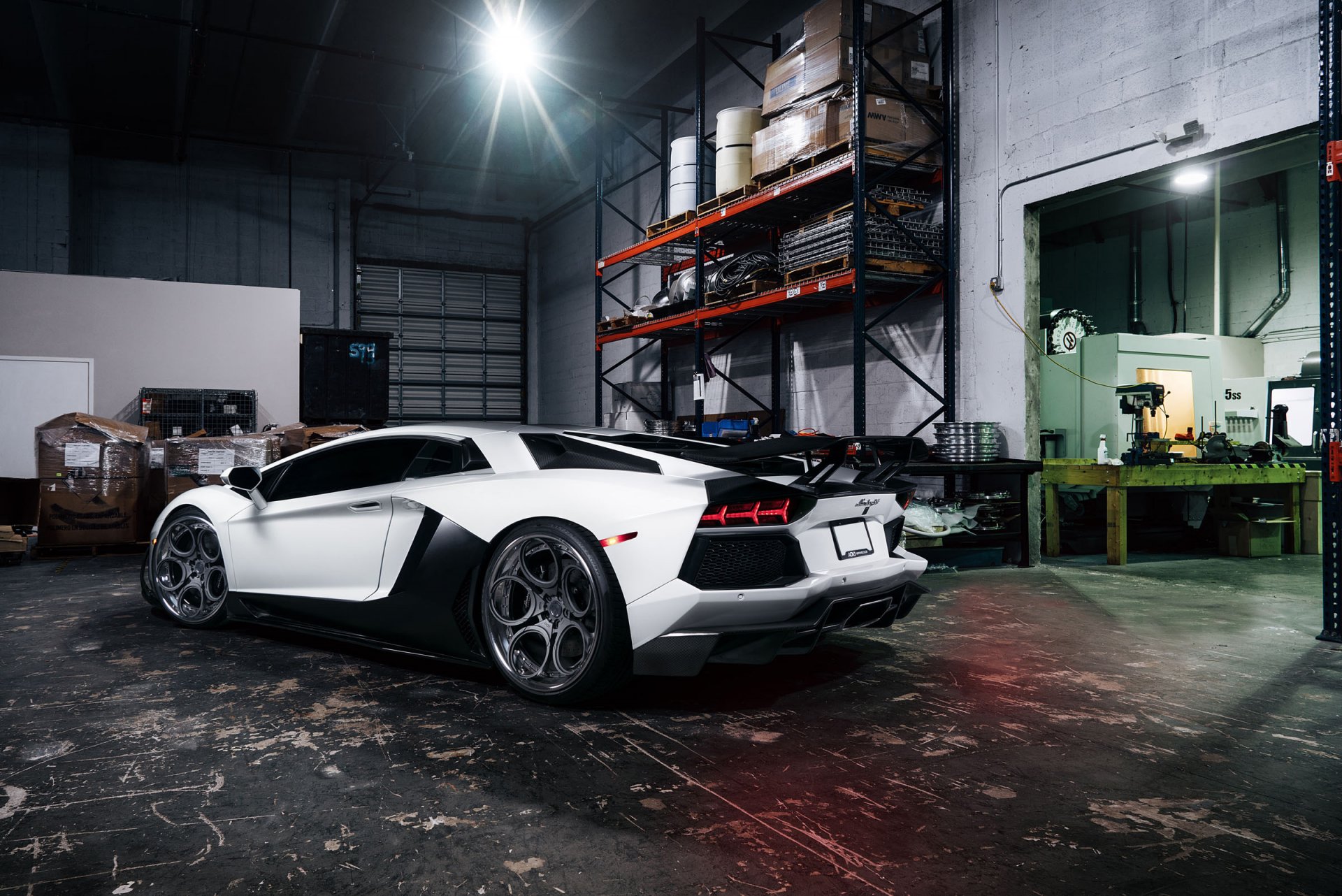 lamborghini aventador lp700-4 wheels matte white tuning supercar rear garage