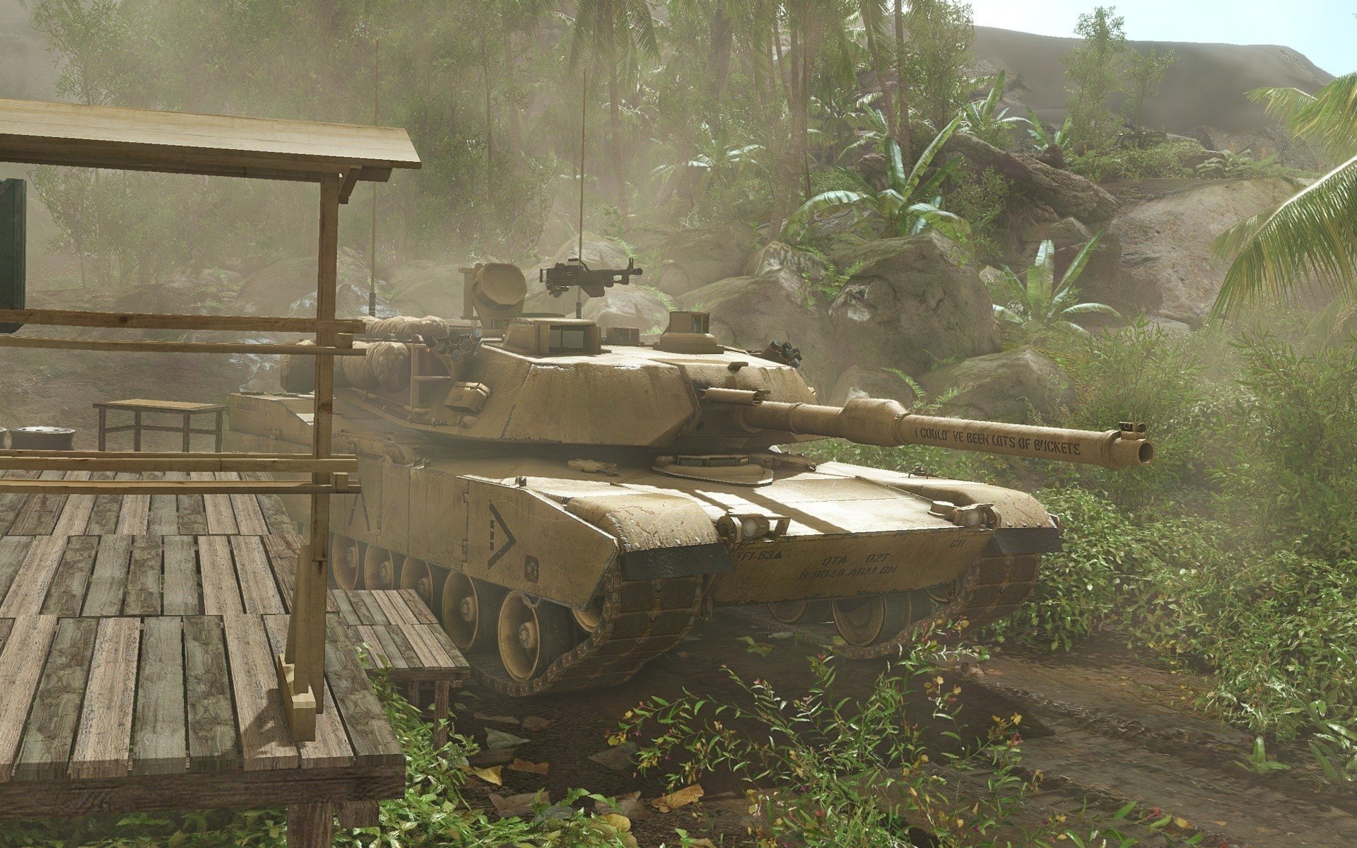 in crysis tank palm trees hut greens military equipment